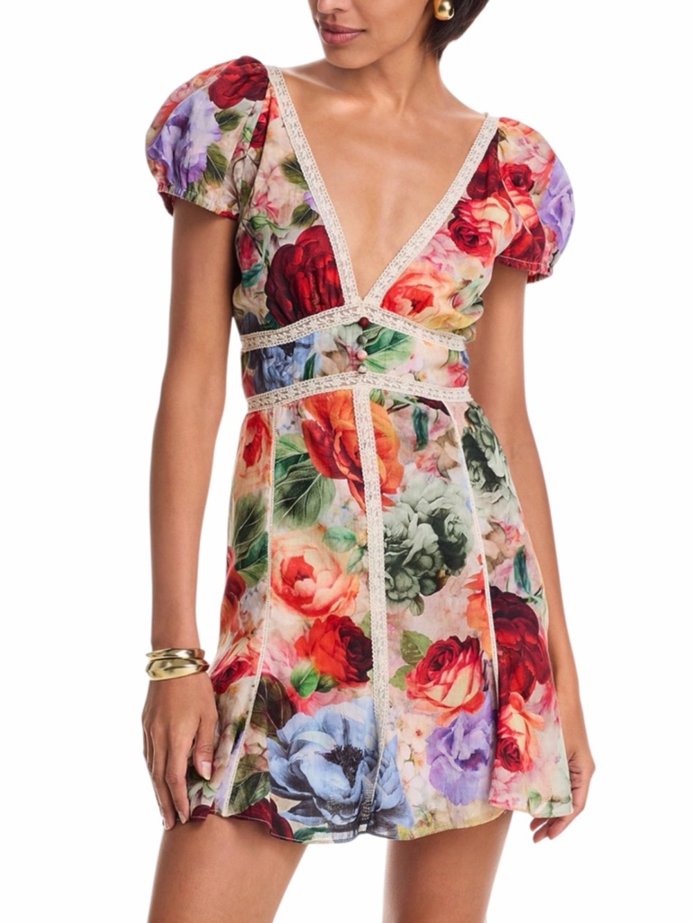 Alice + Olivia Multicolor Floral Lace Trim Mini Dress — Size 4​
